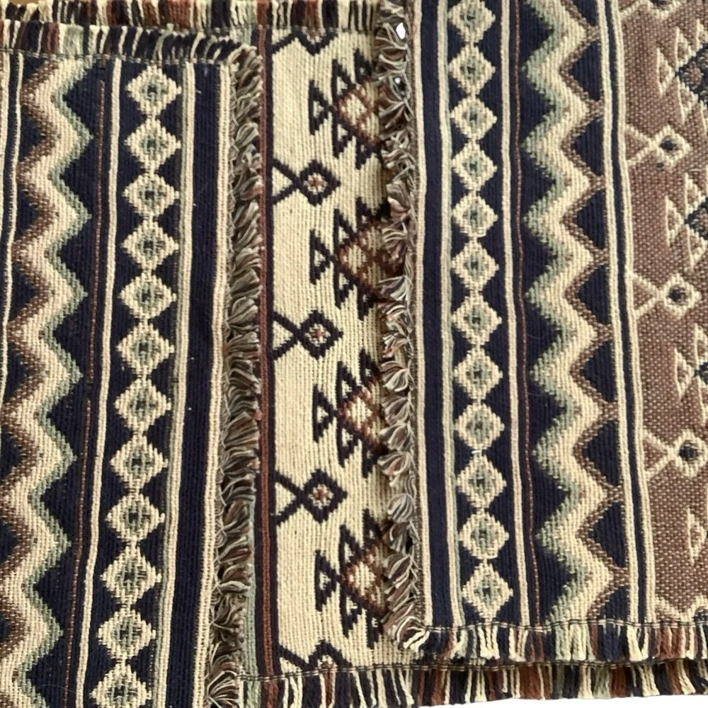Vintage Aztec Tribal Geometric Woven Wool Table Runner Rug Tapestry 12x69